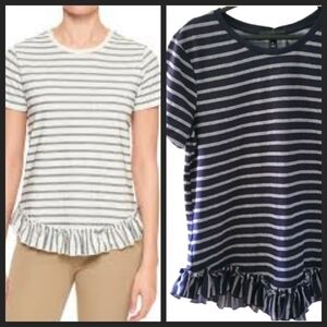 NEW! BANANA REPUBLIC OR ANN TAYLOR FACTORY Navy Striped Ruffle Shirt Small.